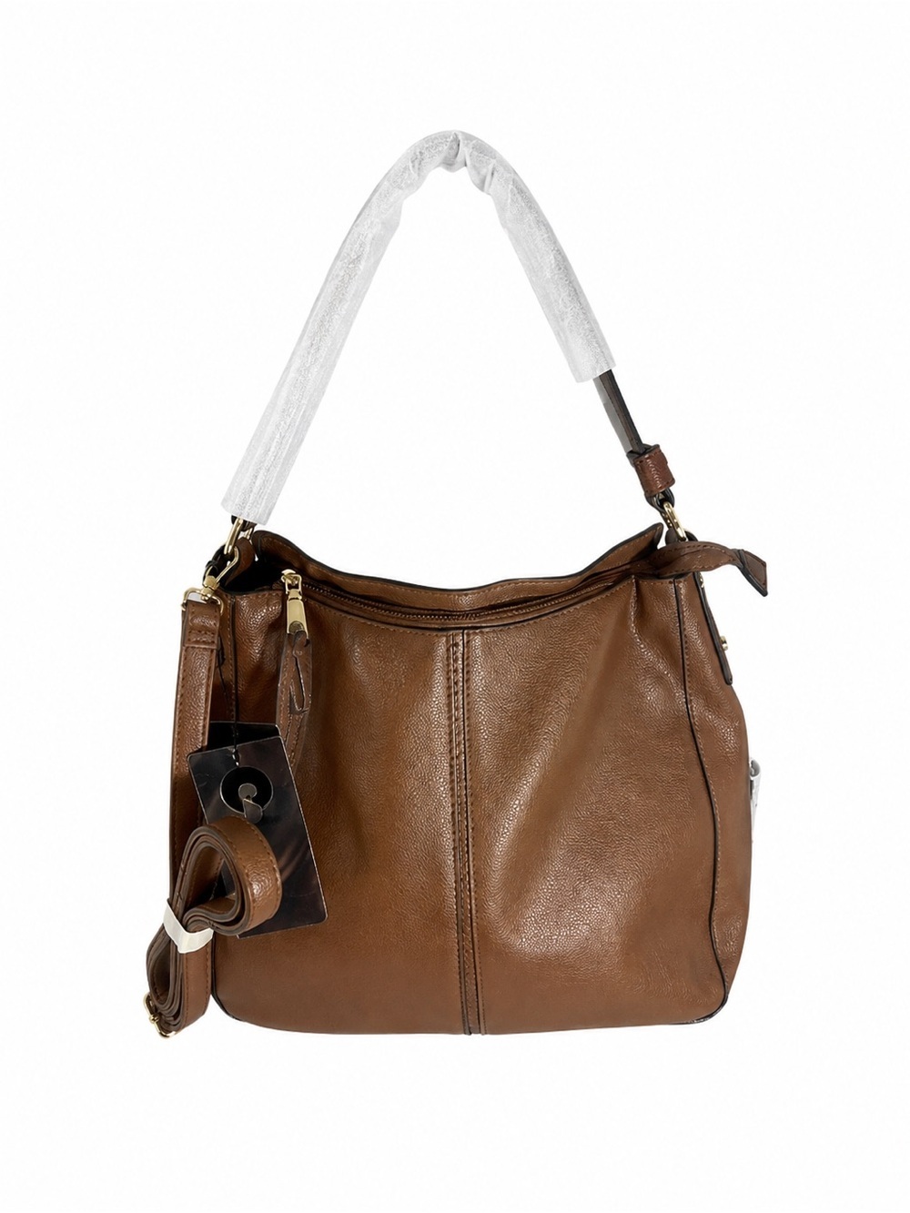 Realer Faux Leather Brown Hobo Shoulder Crossbody Bag NWT